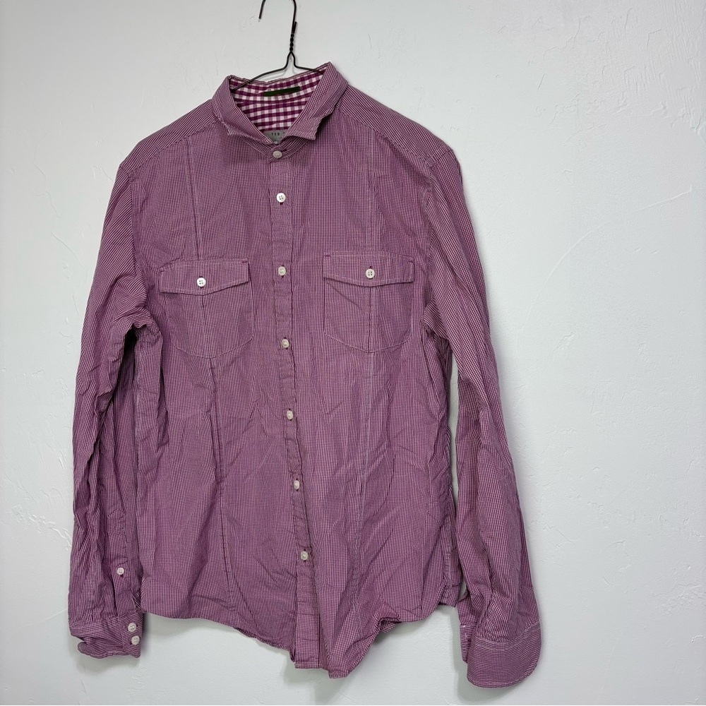 Ted Baker Gingham Women's Button Front Long Sleeve Shirt Size 4 Cotton